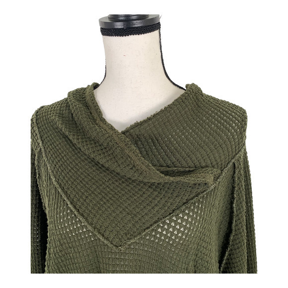 Elan Olive Green Cowl Neck Waffle Weave‎ Long Sleeve Top Sz XL - Picture 2 of 5